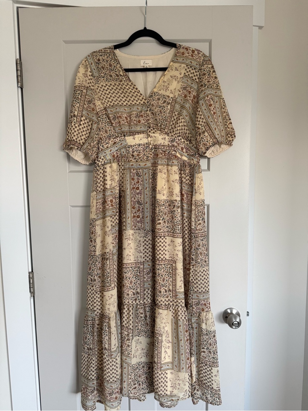 Boho Patchwork V-Neck Midi Dress